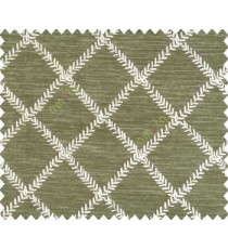 Contemporary White embroidery on Dark Grey Beige base fabric with square pattern design main curtain